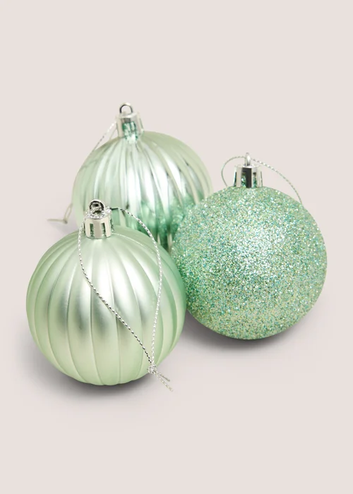 12 Pack Green Assorted Baubles Image 2
