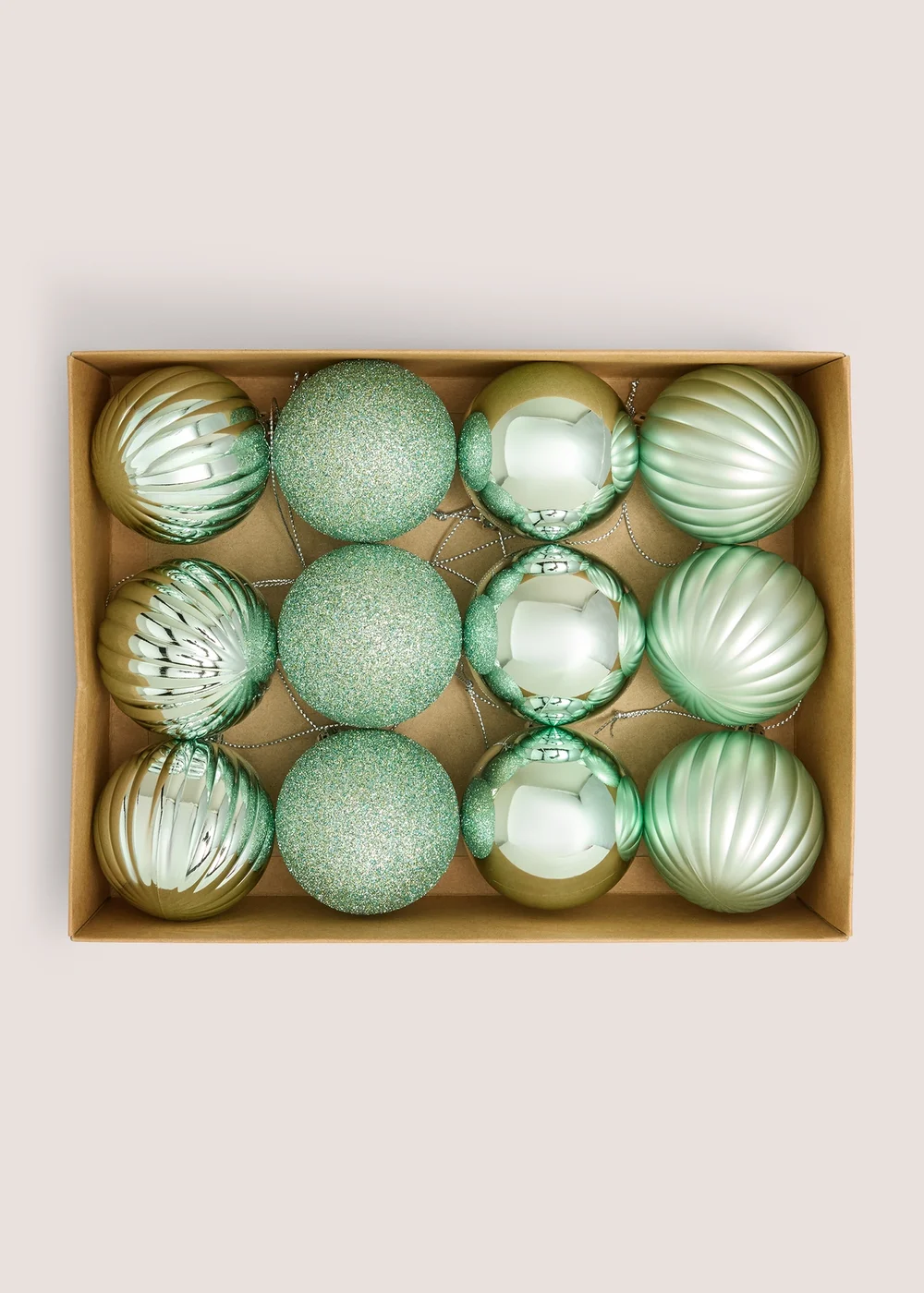 12 Pack Green Assorted Baubles Image 1