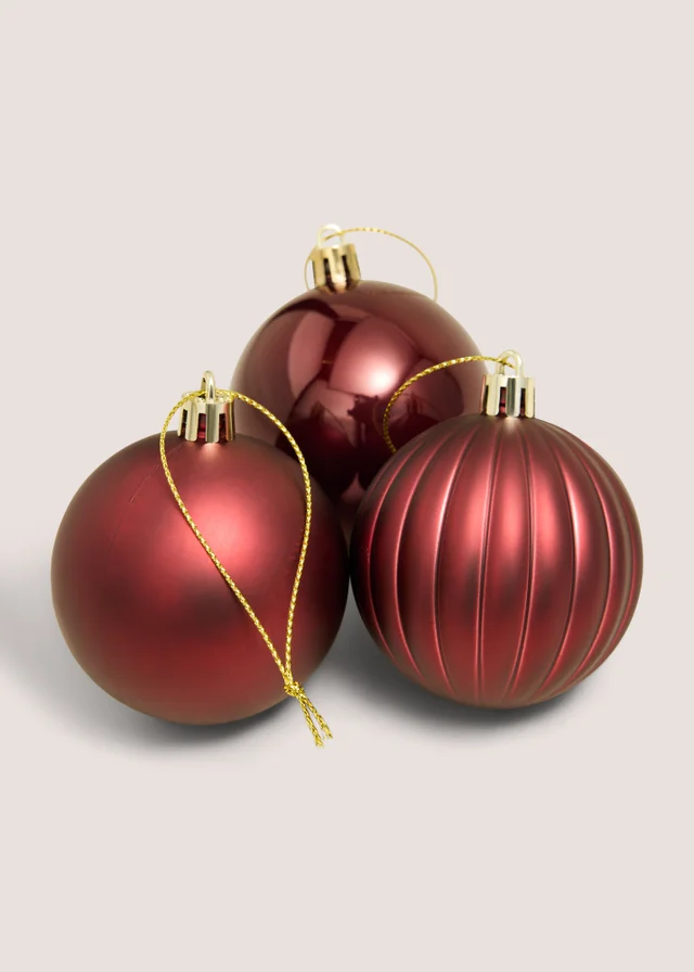 12 Pack Burgundy Assorted Baubles