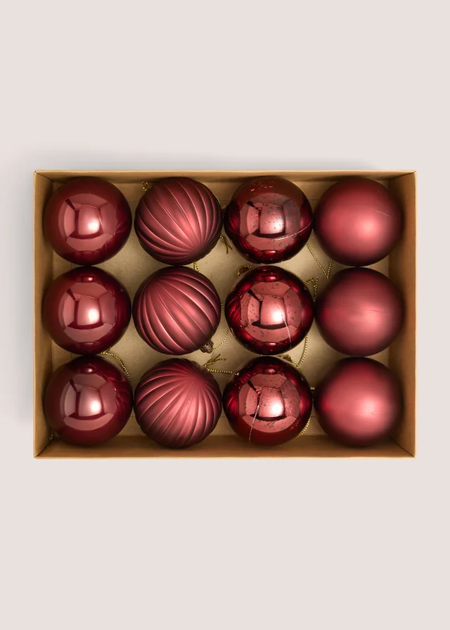 12 Pack Burgundy Assorted Baubles