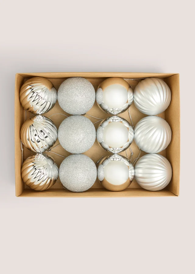 12 Pack Silver Baubles