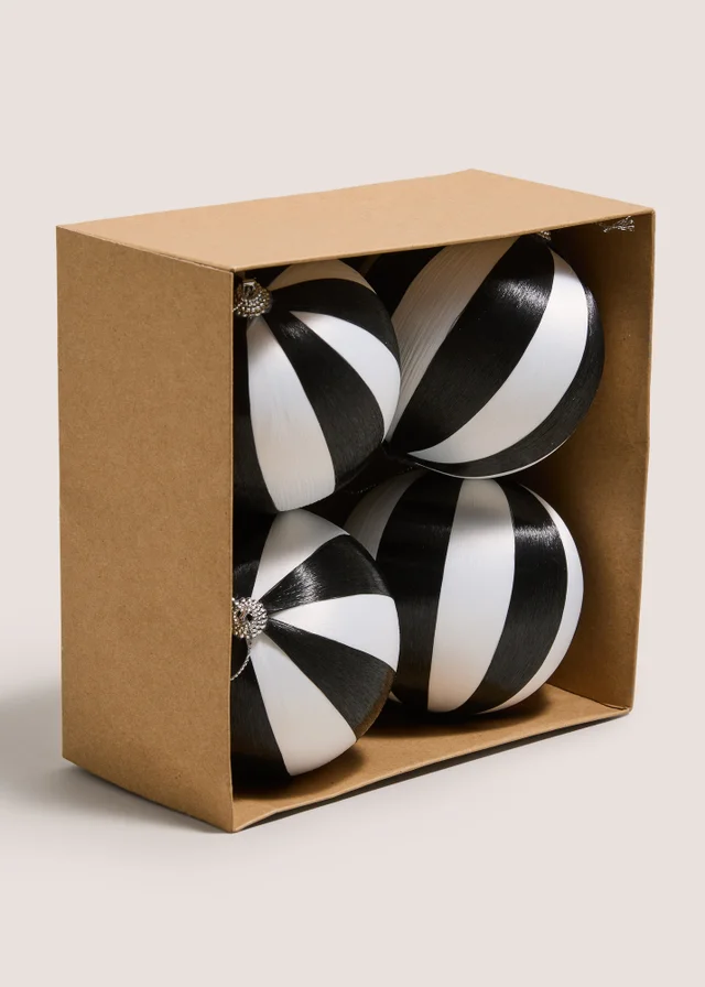 4 Pack Monochrome Striped Satin Baubles