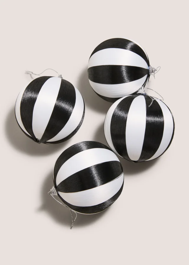 4 Pack Monochrome Striped Satin Baubles