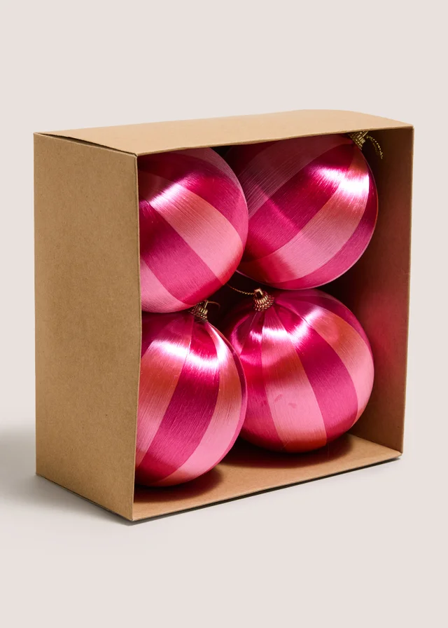 4 Pack Pink Striped Satin Bauble Pack