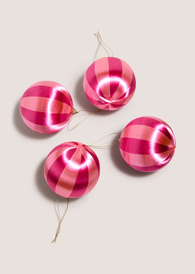 4 Pack Pink Striped Satin Bauble Pack