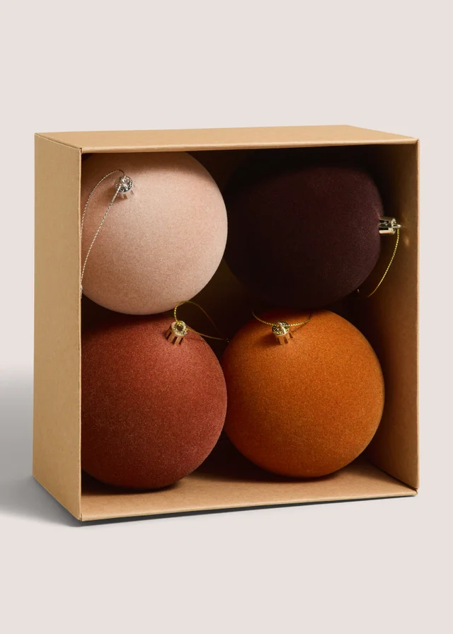4 Pack Brown Flocked Bauble Pack