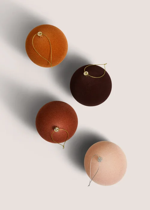 4 Pack Brown Flocked Bauble Pack Image 2