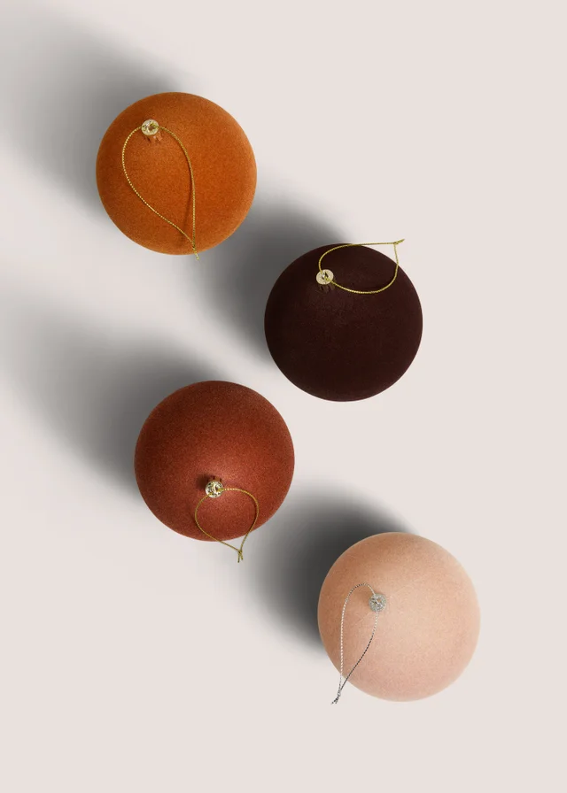 4 Pack Brown Flocked Bauble Pack
