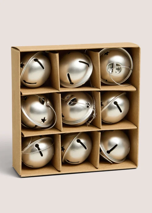 9 Pack Silver Bell Baubles Image 1