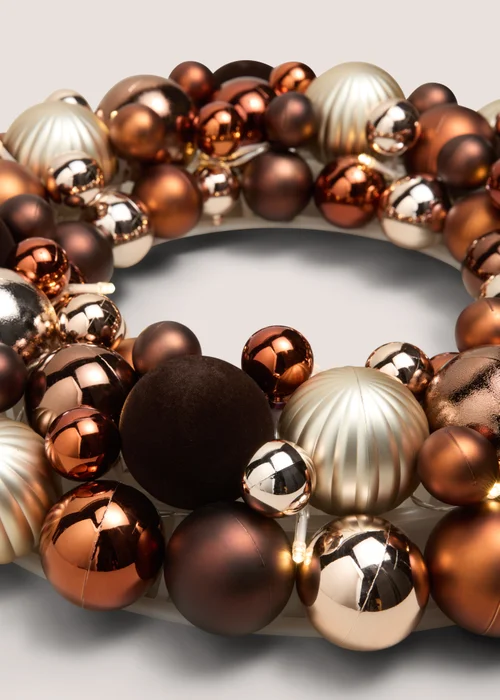 Brown Pre Lit Christmas Bauble Wreath Image 2