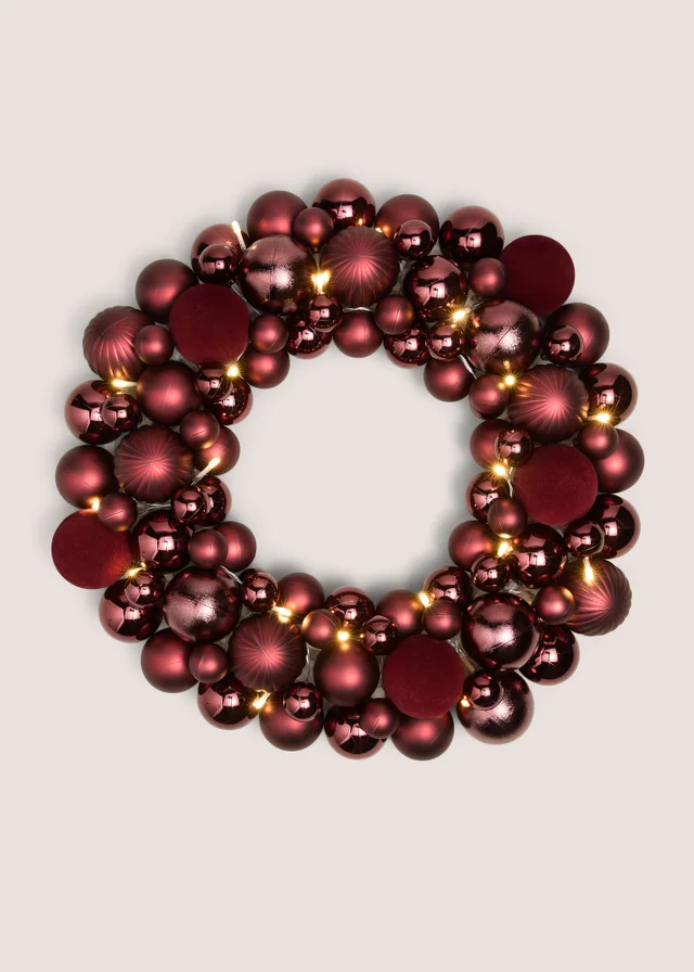 Burgundy Pre Lit Bauble Wreath