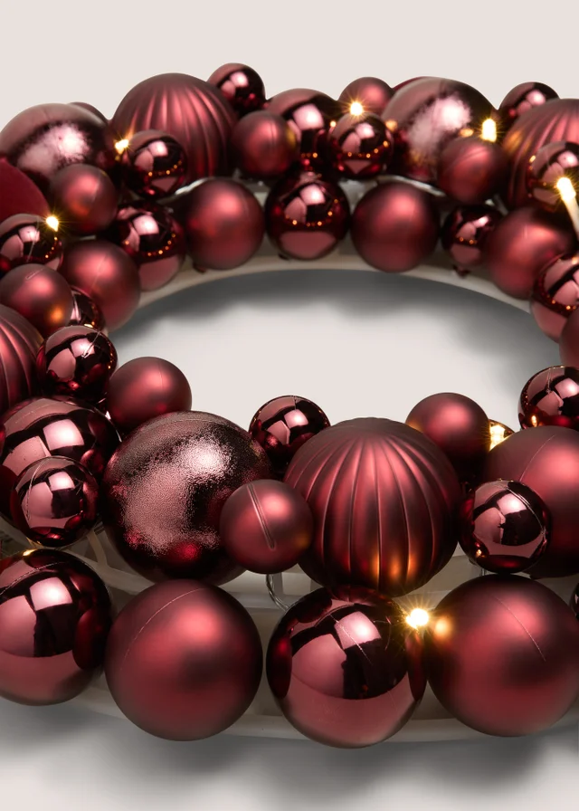 Burgundy Pre Lit Bauble Wreath