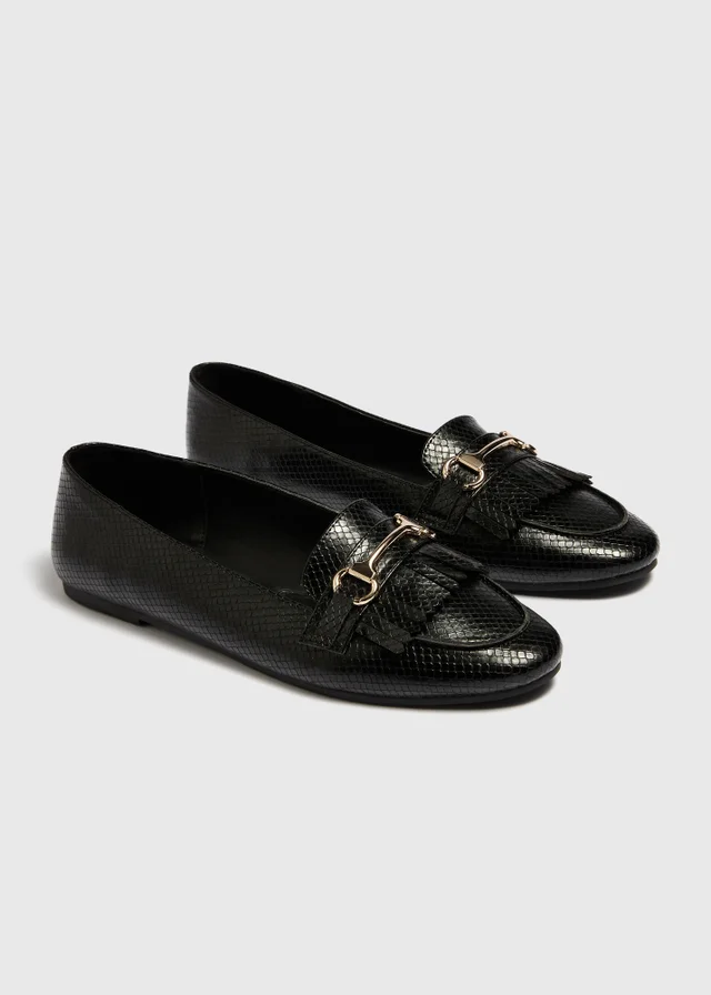 Black Fringe Metal Bar Loafers