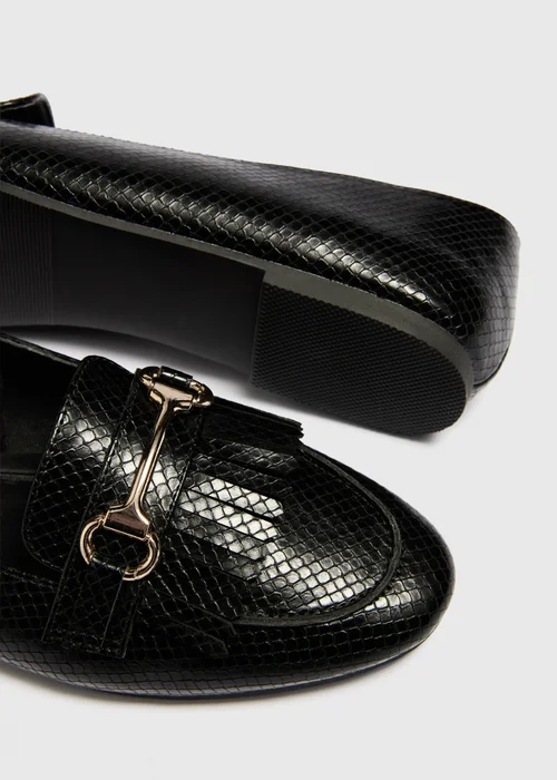 Black Fringe Metal Bar Loafers - 6 Image 4