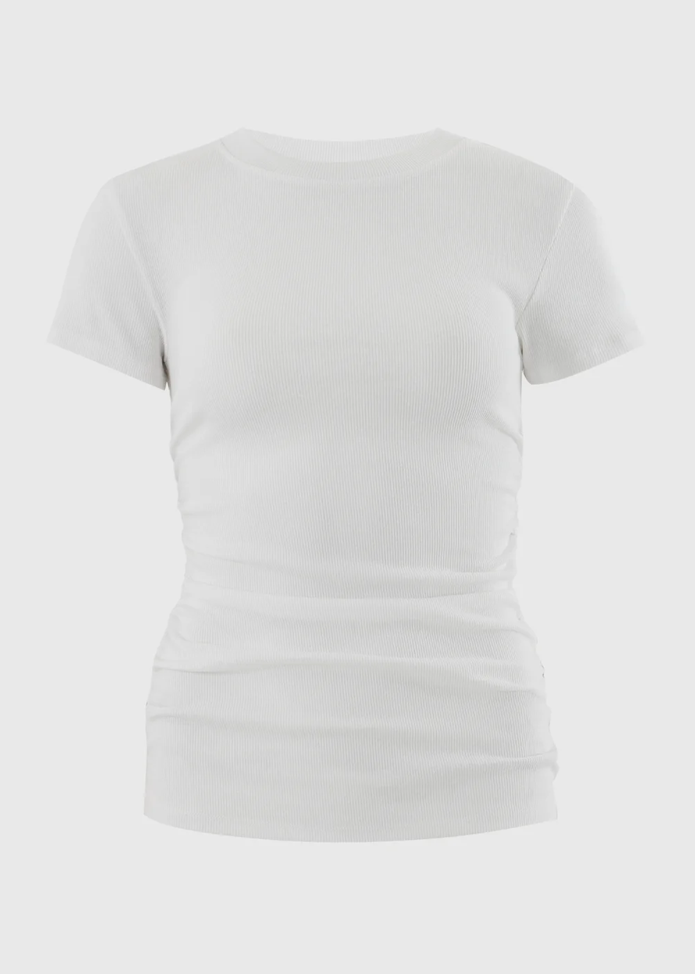 White Ruched Side Ribbed T-Shirt - 8 Image 2