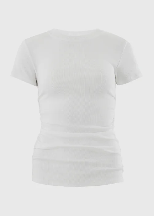 White Ruched Side Ribbed T-Shirt - 8 Image 2