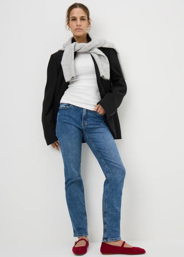 White Ruched Side Ribbed T-Shirt