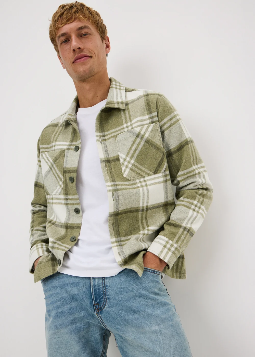 Sage Green Brushed Check Overshirt - S Image 1