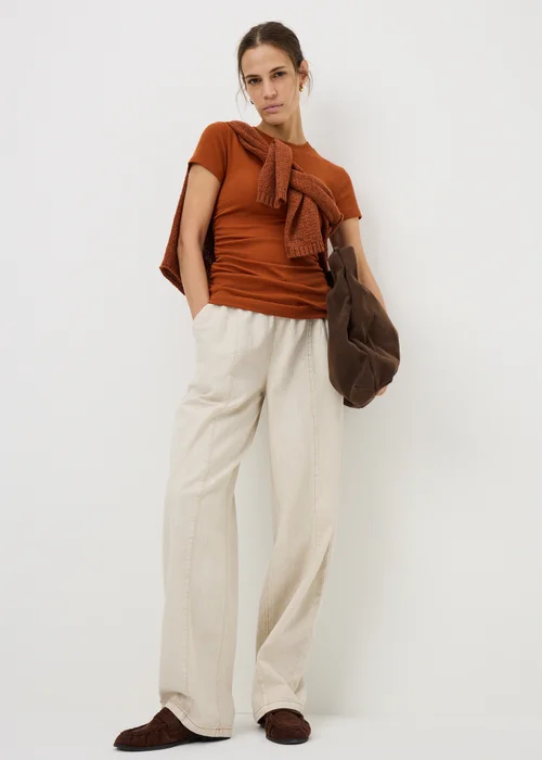 Terracotta Ruched Side Ribbed T-Shirt - 14 Image 1