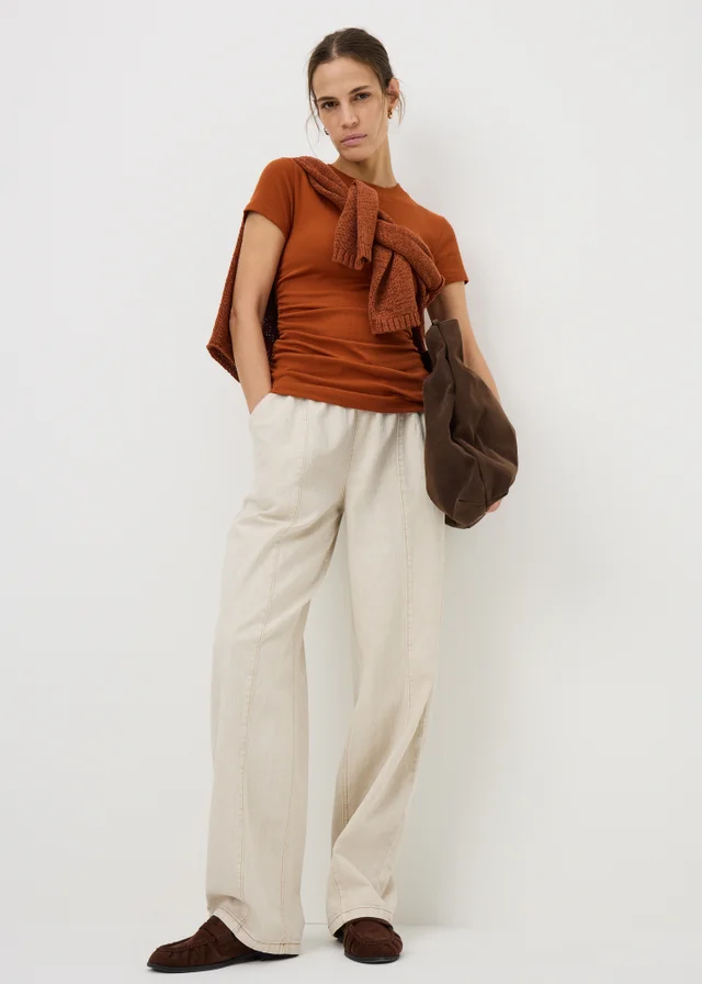 Terracotta Ruched Side Ribbed T-Shirt