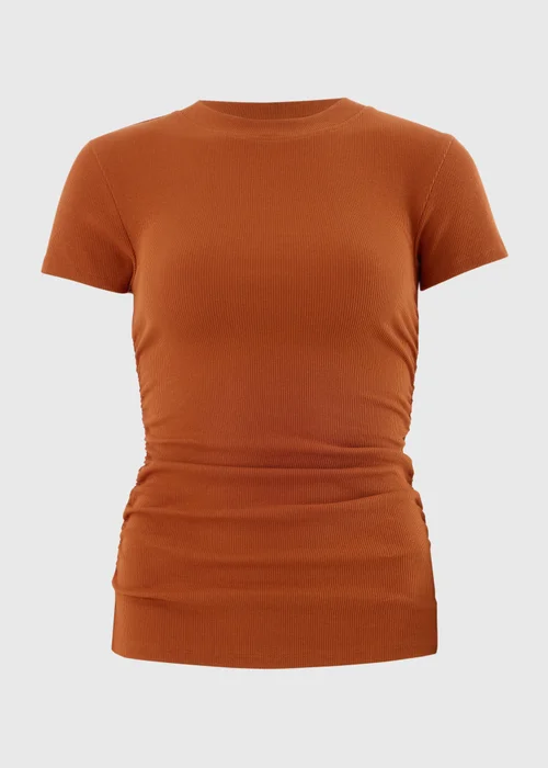 Terracotta Ruched Side Ribbed T-Shirt - 14 Image 4