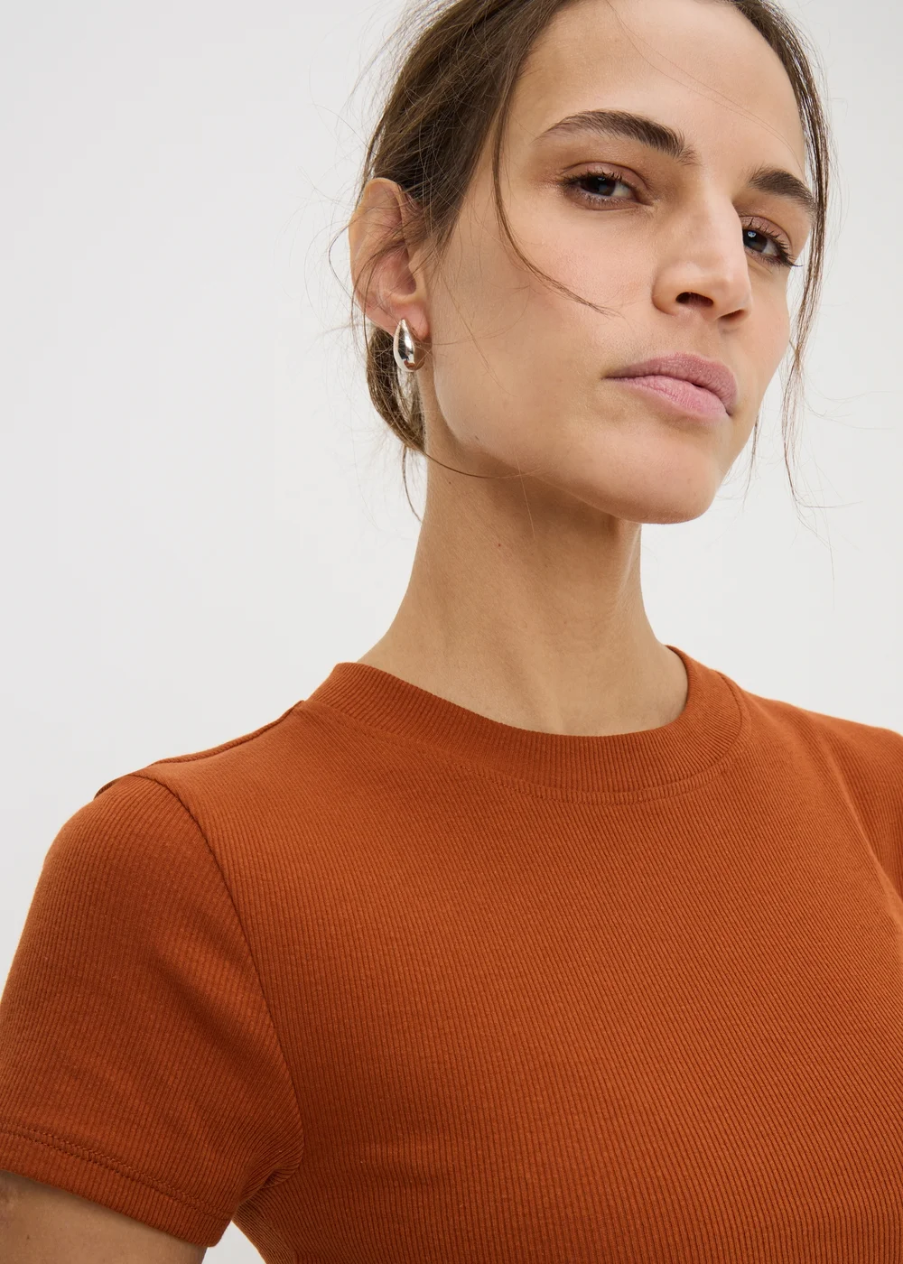 Terracotta Ruched Side Ribbed T-Shirt - 14 Image 3