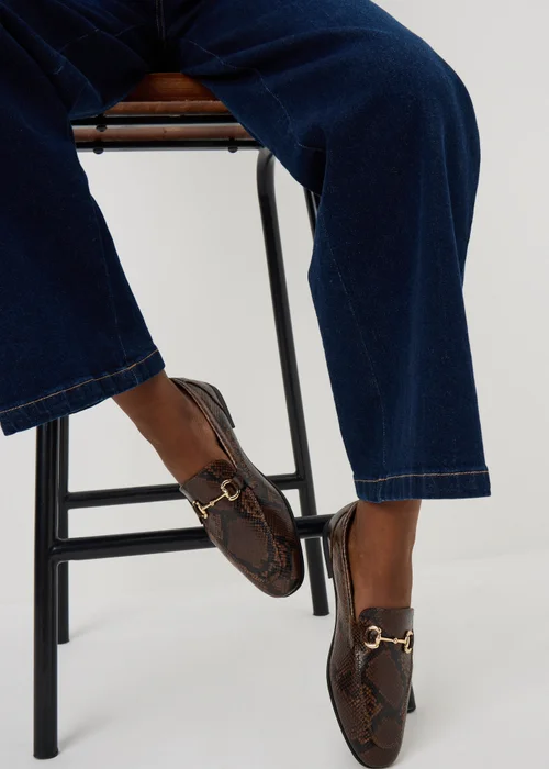 Brown Snake Print Metal Bar Loafers - 3 Image 1