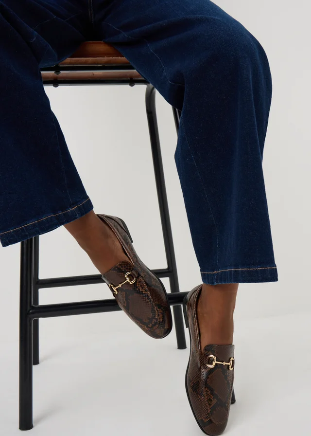 Brown Snake Print Metal Bar Loafers