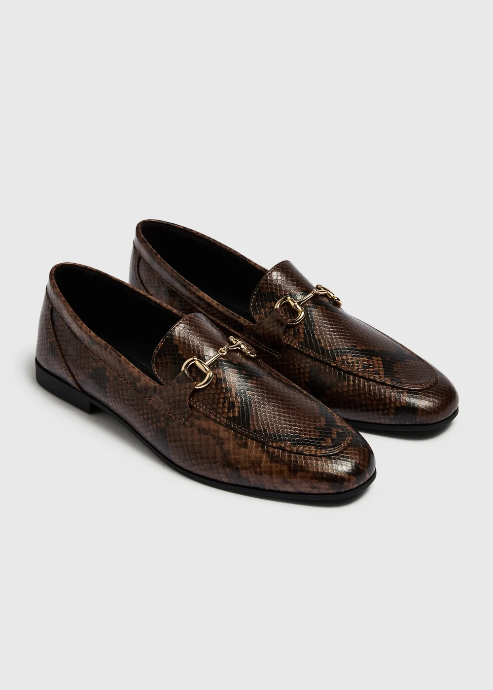 Brown Snake Print Metal Bar Loafers - 3 Image 2