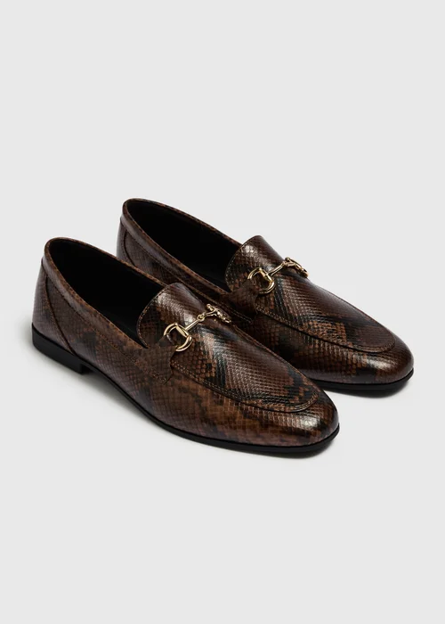 Brown Snake Print Metal Bar Loafers - 3 Image 2