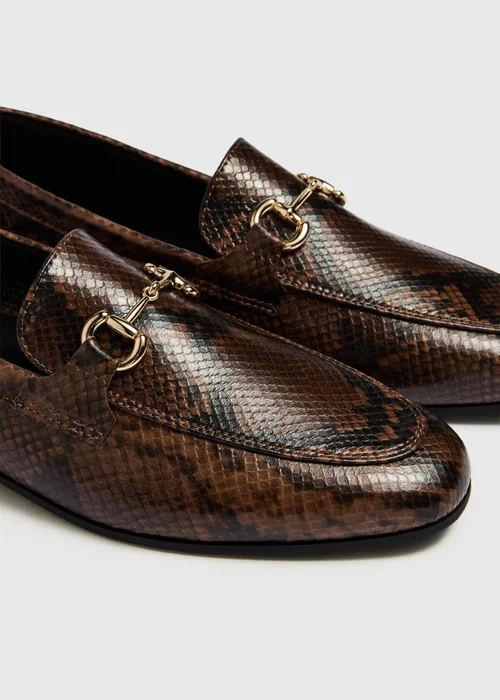 Brown Snake Print Metal Bar Loafers - 3 Image 3
