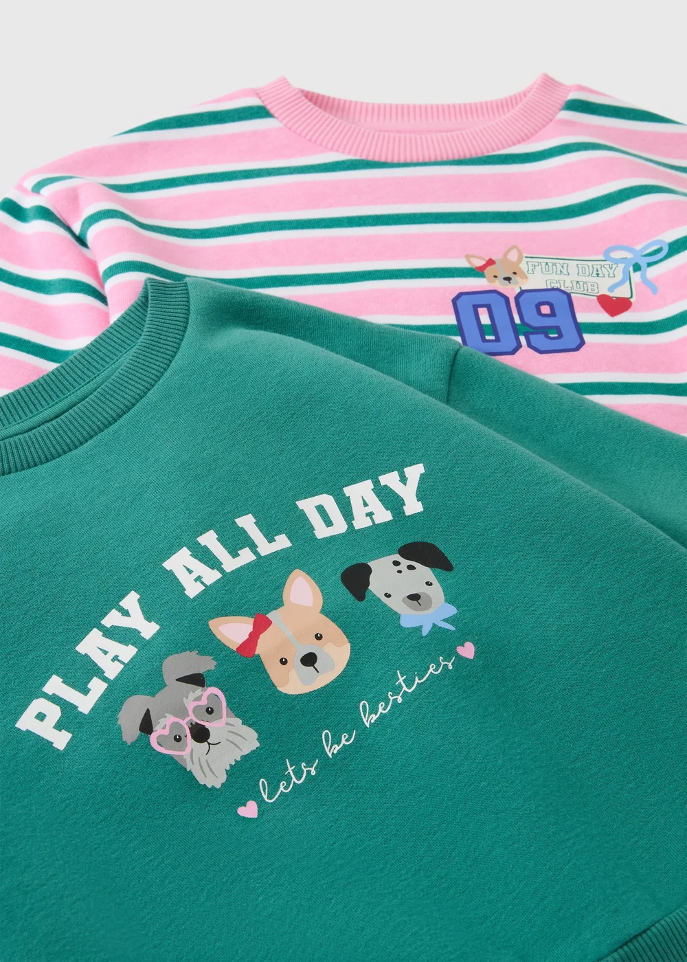 2 Pack Girls Green & Pink Dog Graphic Sweatshirts (1-8yrs) - 1-1.5 Yrs Image 2