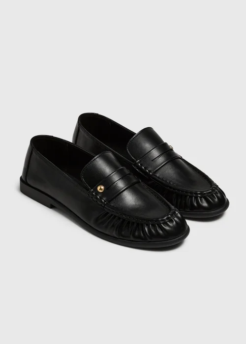 Black Ruched PU Loafers - 3 Image 2