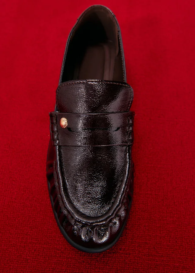 Burgundy Ruched PU Loafers