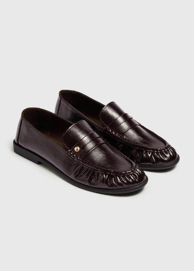 Burgundy Ruched PU Loafers