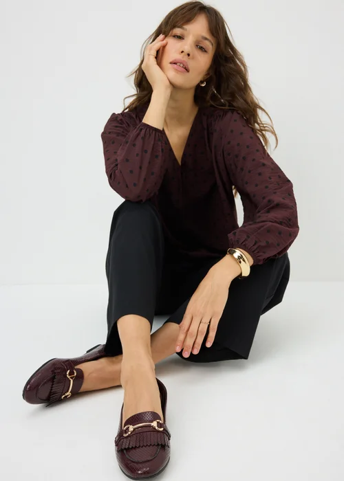 Burgundy Fringed Metal Bar Loafer - 3 Image 1