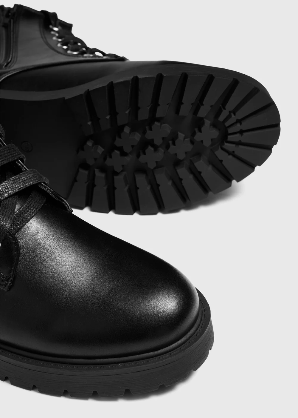 Black Lace Up Biker Boots - 3 Image 4