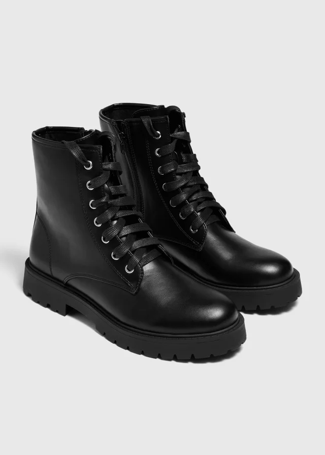 Black Lace Up Biker Boots