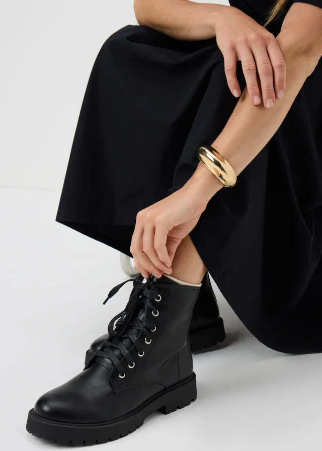Black Lace Up Biker Boots