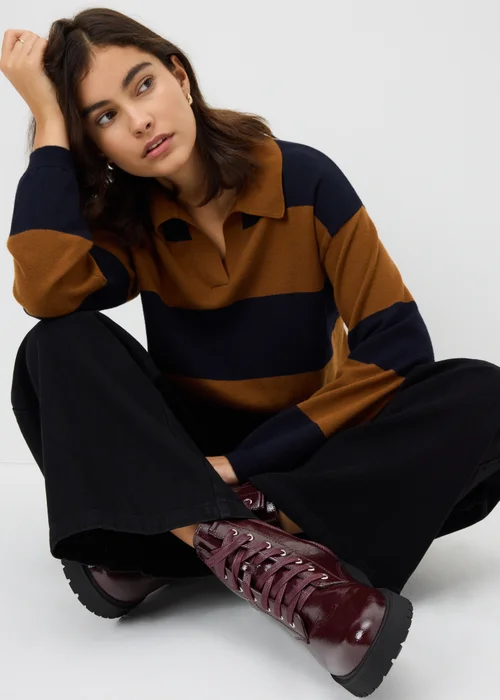 Burgundy Lace Up Biker Boots - 3 Image 1