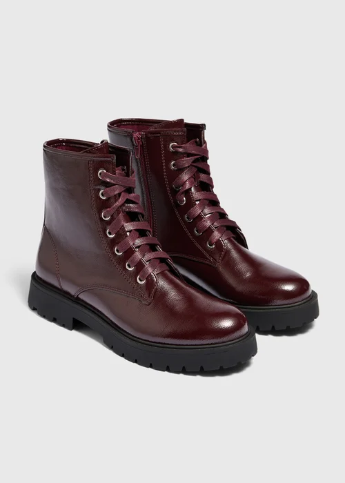 Burgundy Lace Up Biker Boots - 3 Image 2