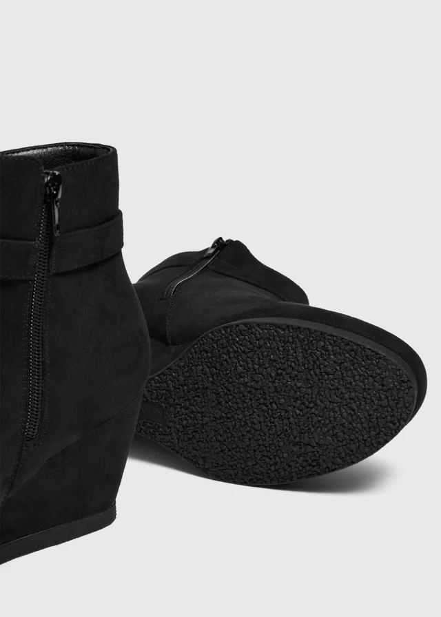 Black Faux Suede Wedge Ankle Boots