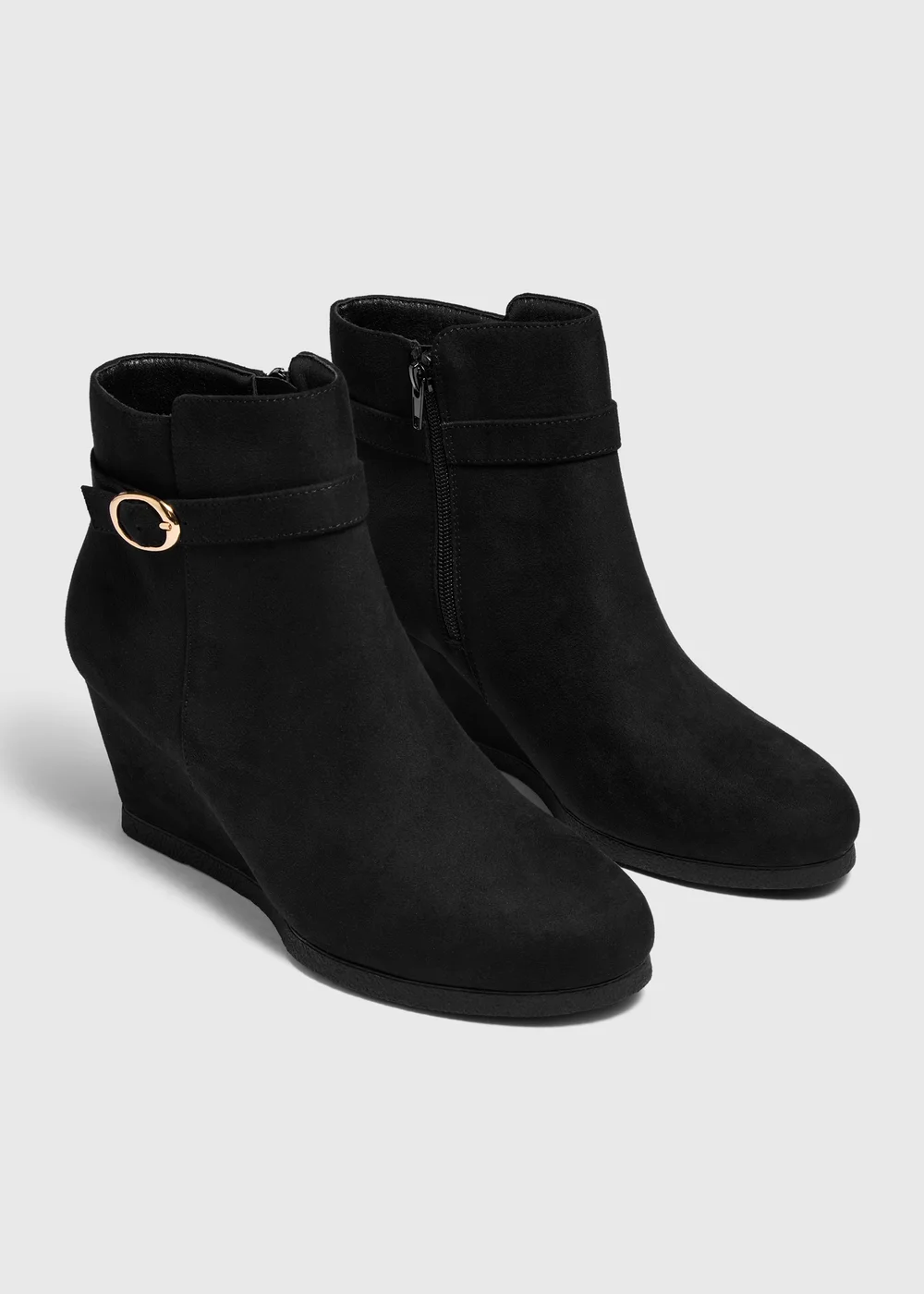 Black Faux Suede Wedge Ankle Boots - 3 Image 1