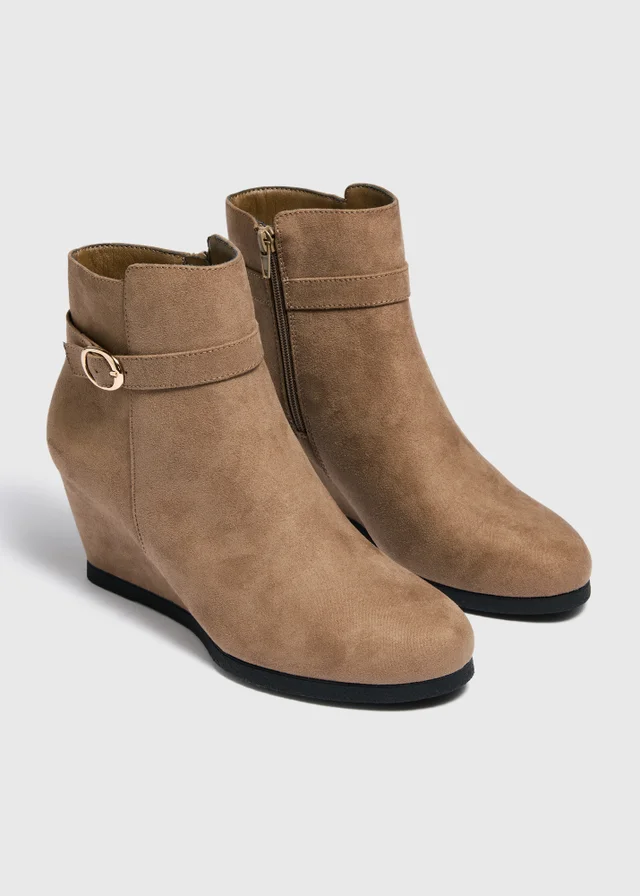 Taupe Faux Suede Wedge Ankle Boots