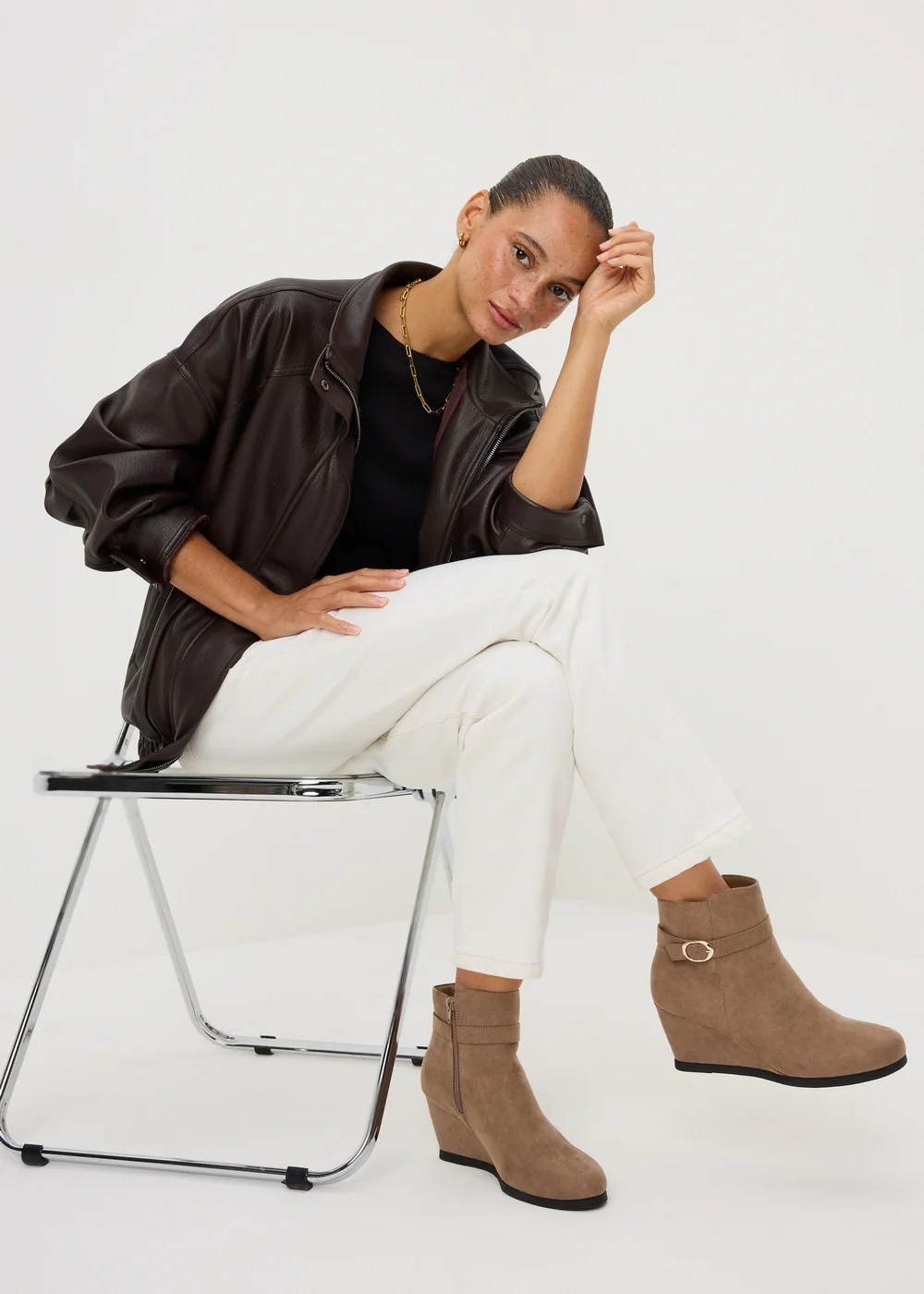 Taupe Faux Suede Wedge Ankle Boots - 3 Image 1