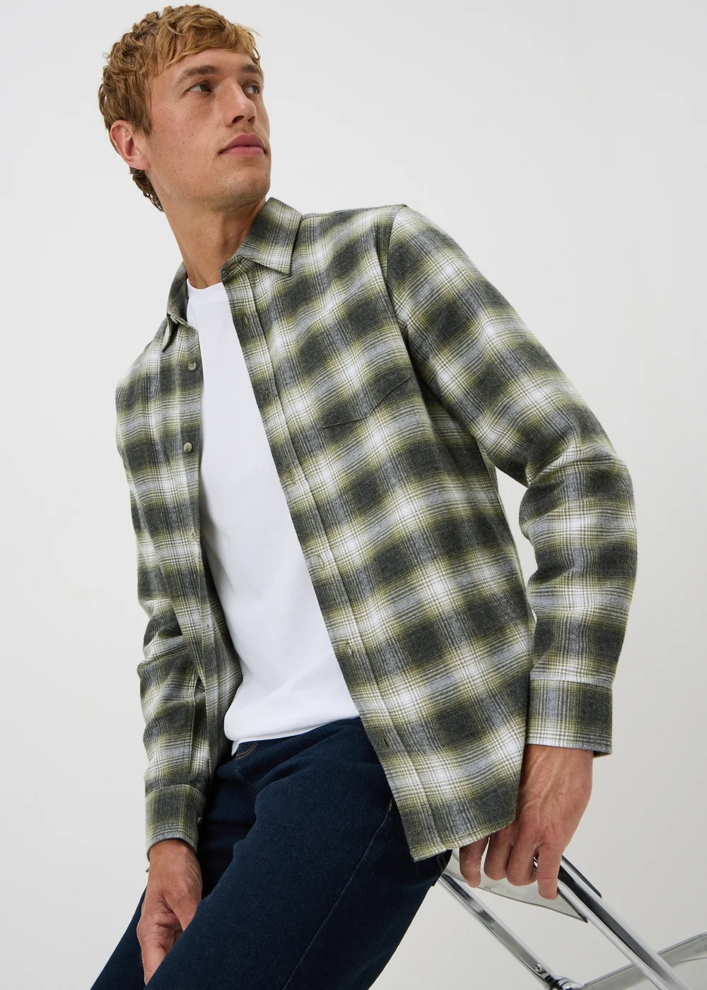 Khaki Check Flannel Shirt - S Image 2