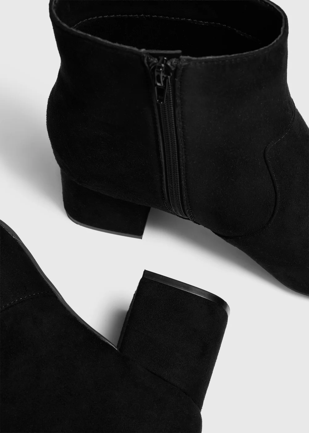 Black Faux Suede Low Block Heel Ankle Boots - 3 Image 2