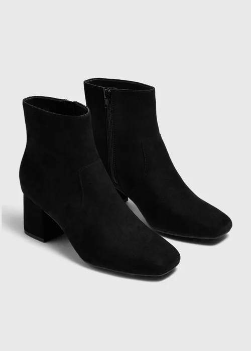 Black Faux Suede Low Block Heel Ankle Boots - 3 Image 1