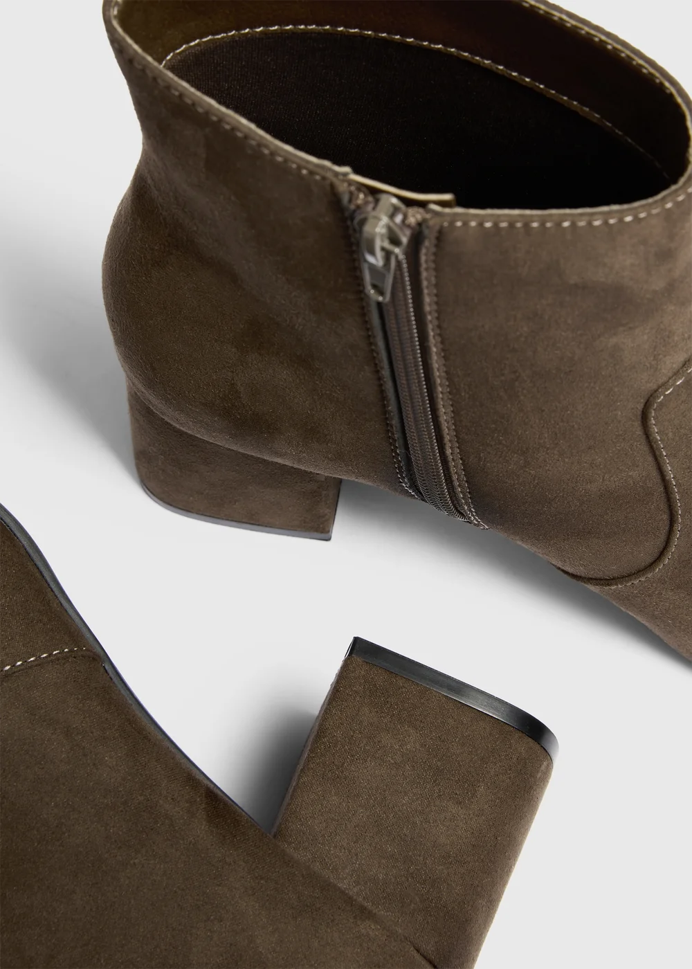 Khaki Faux Suede Low Block Heel Ankle Boots - 3 Image 2