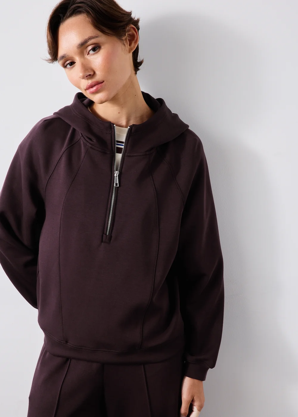 Burgundy Half Zip Hoodie - XS Image 1